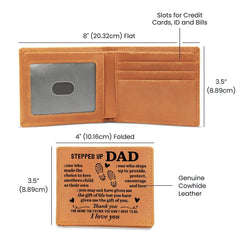 Genuine Leather Wallet Bifold Design Premium Stepdad Gift Full Grain Cowhide Material Durable Construction Sentimental Message Printed Interior Classic Mens Accessory Thoughtful Present Perfect Father Figure Gift Everyday Carry Essential