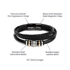 Meaningful Stepdad Gift Personalized Mens Bracelet Engraved Love Message Appreciation Present Sentimental Jewelry Keepsake Genuine Leather Band Daily Wear Accessory Forever Love Reminder Fathers Day Birthday Anniversary Gift Adjustable