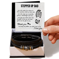 Stepdad Gift Engraved Mens Leather Bracelet Fathers Day Present Love Message Personalized Jewelry Meaningful Appreciation Gift Special Man Birthday Present Genuine Leather Band Adjustable Wristband Daily Wear Accessory Sentimental Keepsake