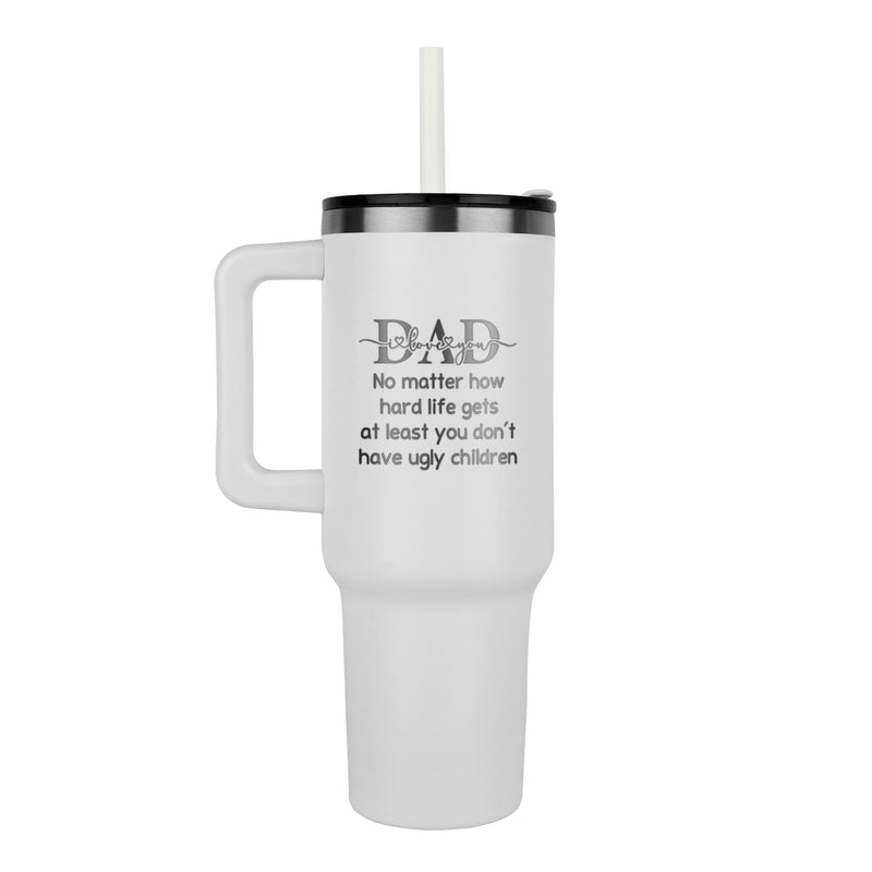 40oz Insulated Tumbler Laser Engraved Stainless Steel Dad Gift Perfect Father Day Present Personalized Custom Design Premium Quality Construction Copper Vacuum Insulation Keeps Drinks Cold Hot Spill Proof Lid Matte Finish Handle Daily